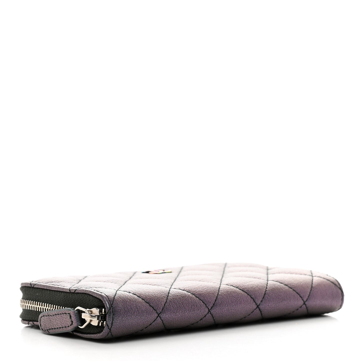 Iridescent Goatskin Quilted Small Zip Around Wallet Purple