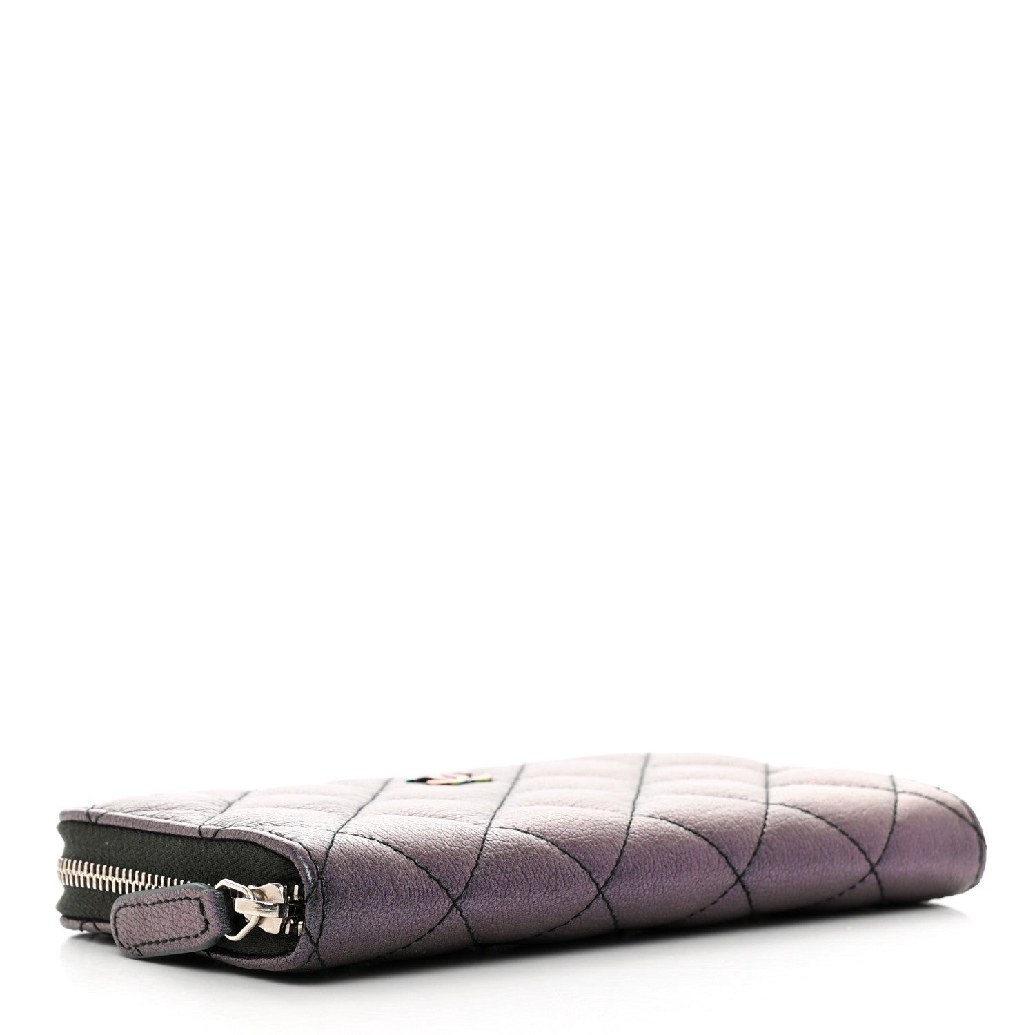 Chanel Iridescent Goatskin Quilted Small Zip Around Wallet Purple 4 of 8