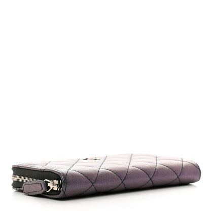 Chanel Iridescent Goatskin Quilted Small Zip Around Wallet Purple 4 of 8