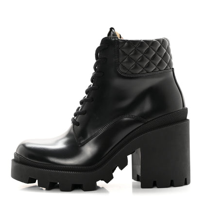 Gucci Magnum Calfskin Nappa Quilted Lace Up Ankle Boots 38.5 Black 1 of 15