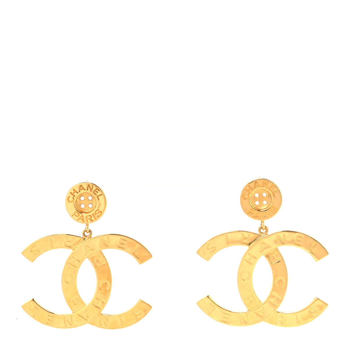 Metal Large Paris Button Earrings Gold