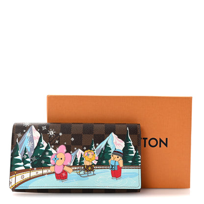 Louis Vuitton Damier Ebene 2023 Christmas Animation Ice Skating Sarah Wallet Pink 7 of 7