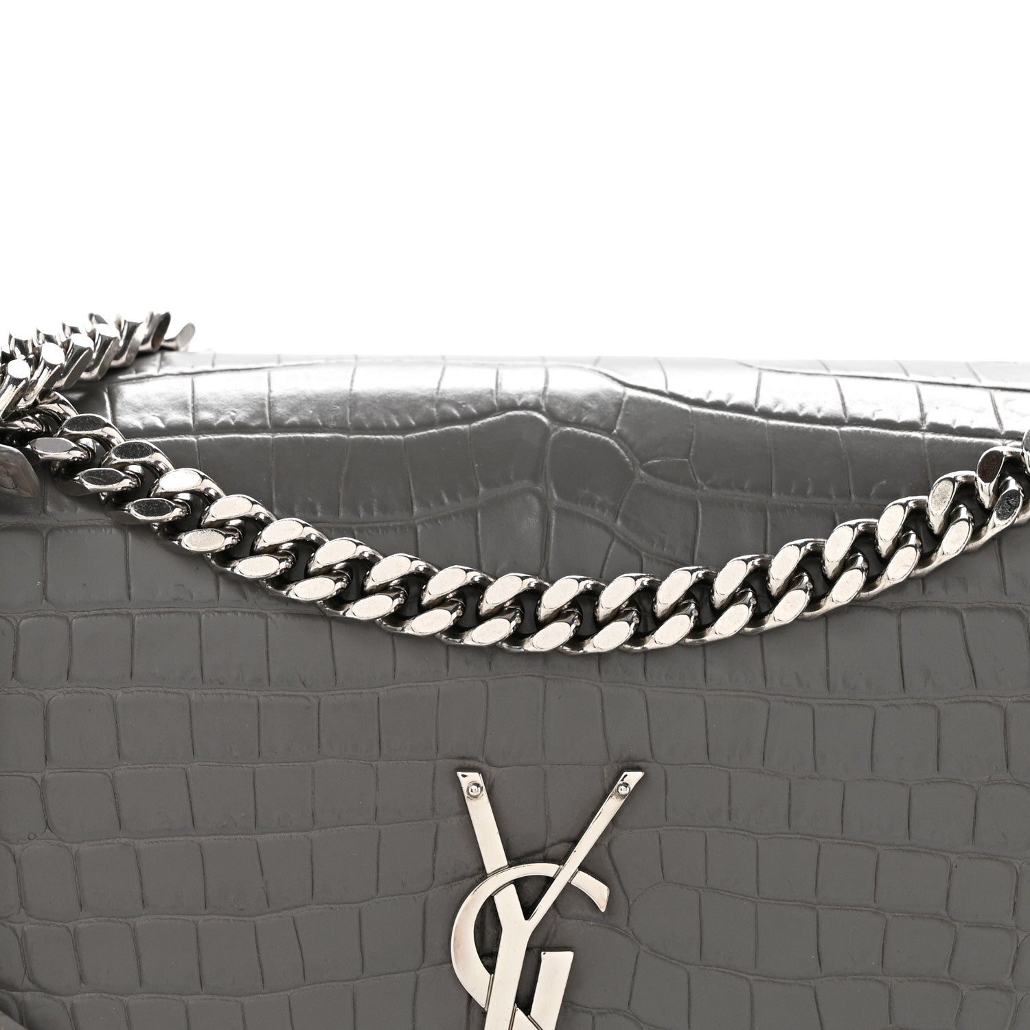Saint Laurent Calfskin Crocodile Embossed Medium Monogram Sunset Fog 8 of 12