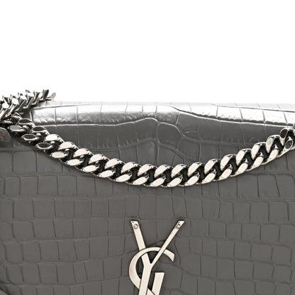 Saint Laurent Calfskin Crocodile Embossed Medium Monogram Sunset Fog 8 of 12