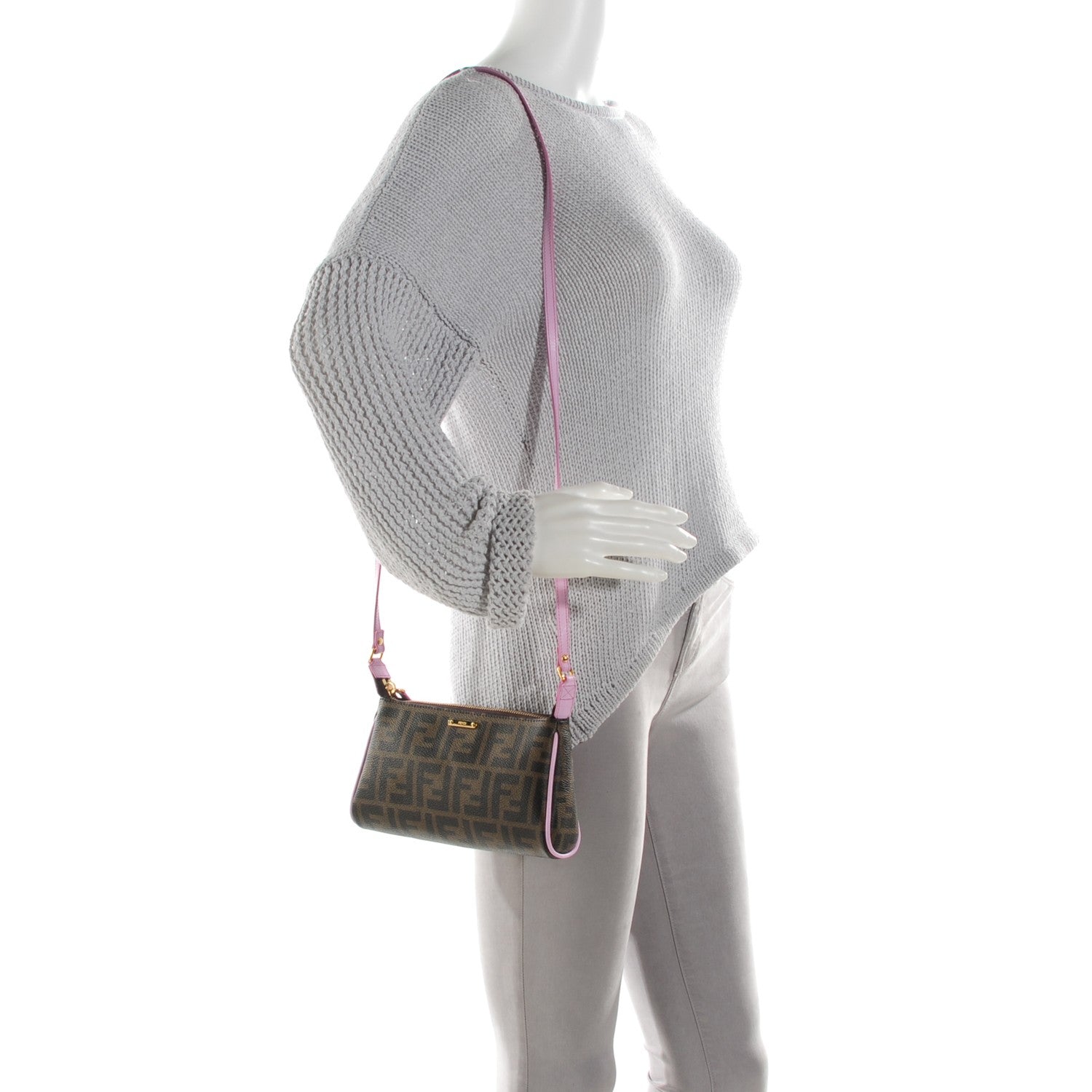 Fendi Zucca Spalmati Mini Pouch Crossbody Tobacco Lavender 2 of 9