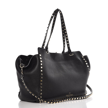 Valentino Garavani Alce Printed Calfskin Medium Rockstud Tote Black 3 of 7