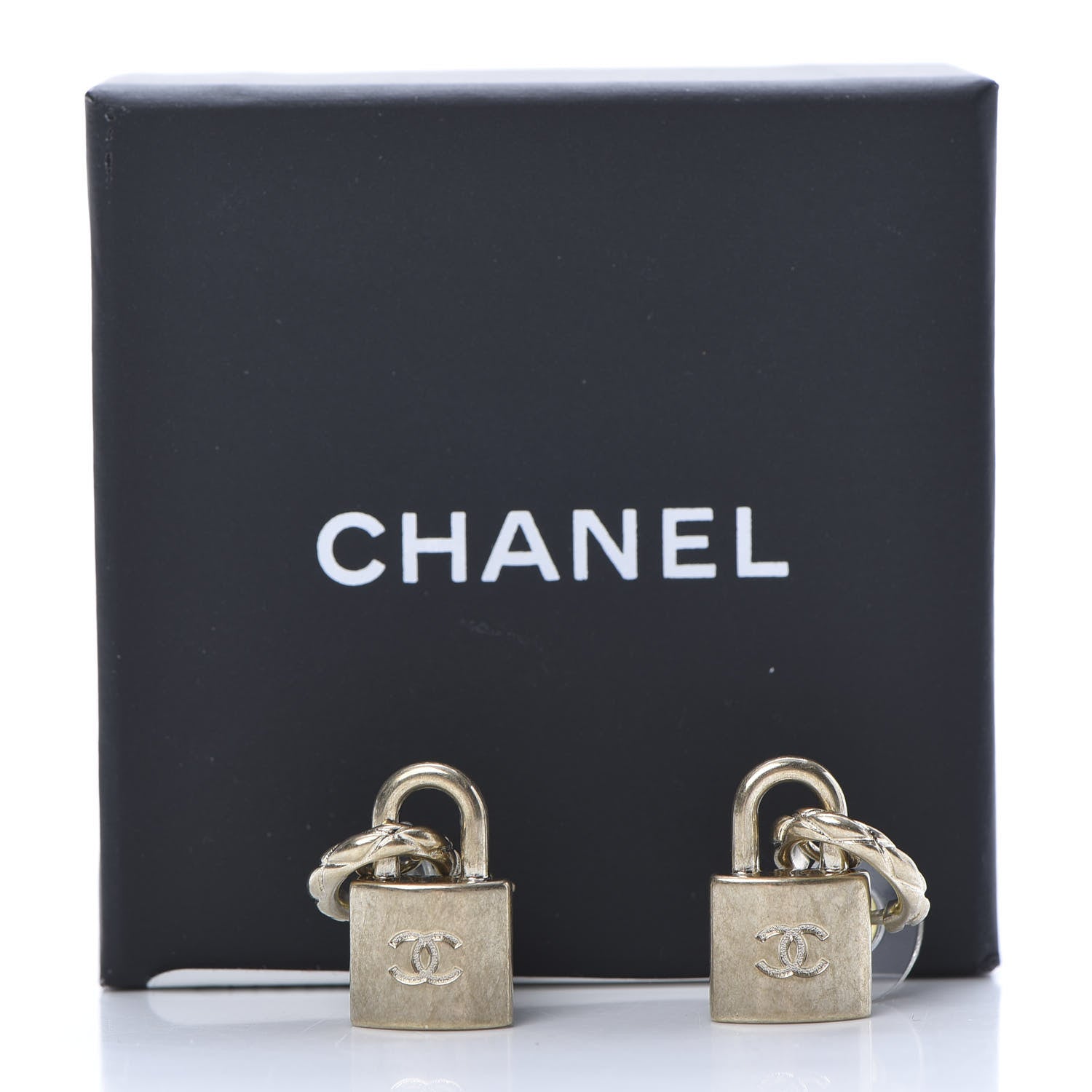 Chanel Metal Lock Drop Earrings Light Gold 5 of 5