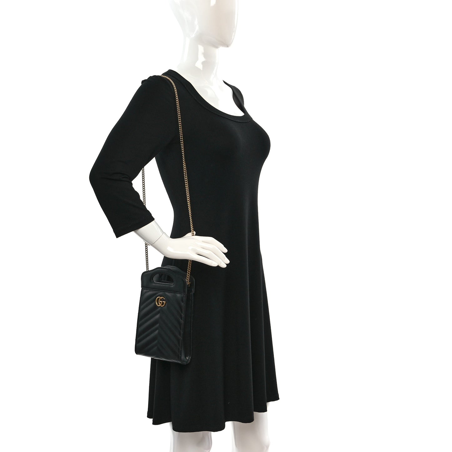 Calfskin Matelasse Mini GG Marmont Top Slip Handle Crossbody Bag Black