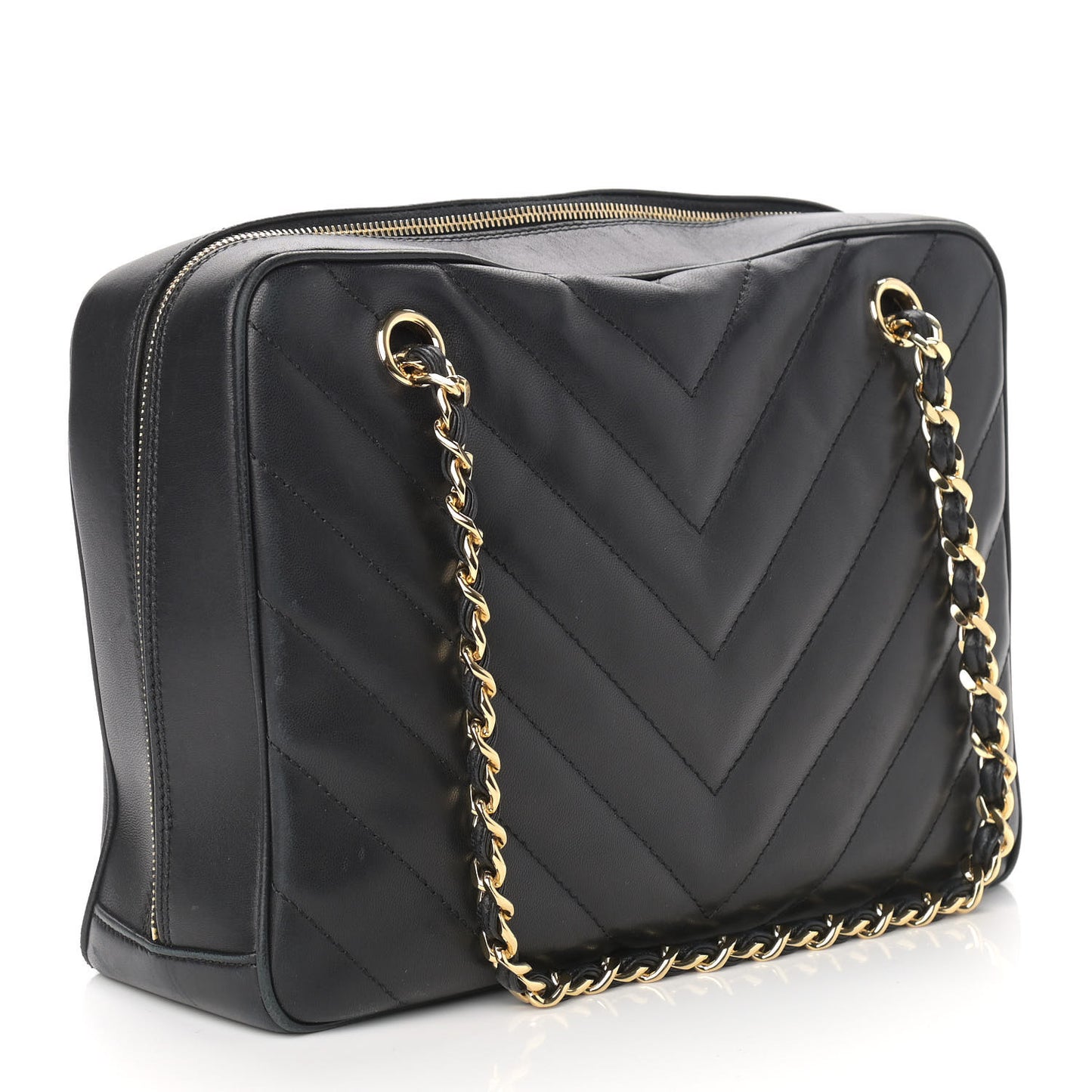 Lambskin Chevron Quilted Camera Case Black