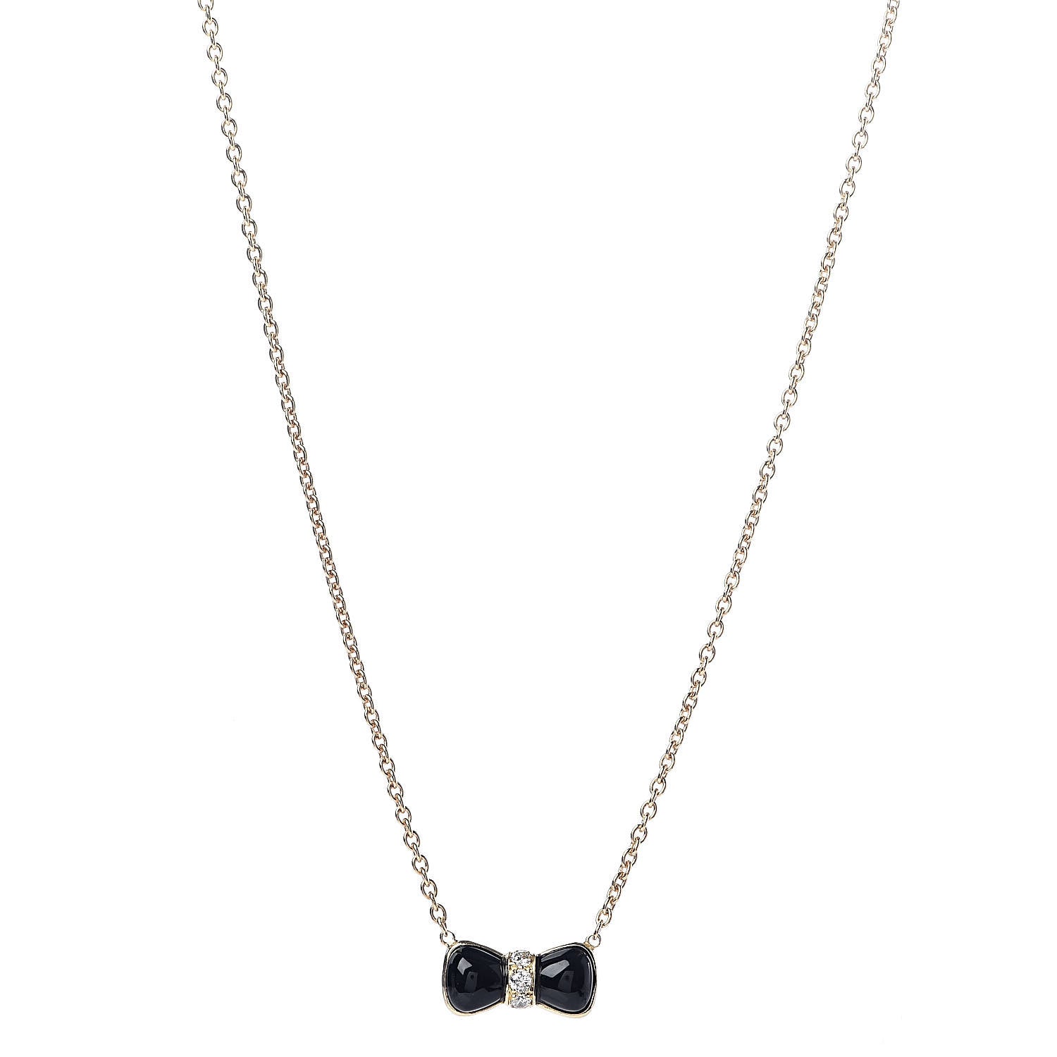 Van Cleef & Arpels 18K Yellow Gold Diamond Black Onyx Bow Pendant Necklace 1 of 5