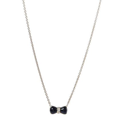 Van Cleef & Arpels 18K Yellow Gold Diamond Black Onyx Bow Pendant Necklace 1 of 5