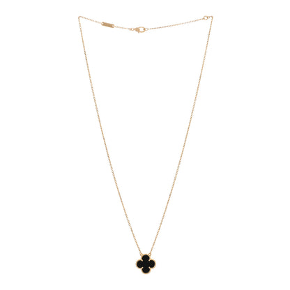 Van Cleef & Arpels 18K Yellow Gold Black Onyx Vintage Alhambra Pendant Necklace 2 of 3