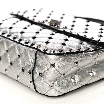 Valentino Garavani Metallic Nappa Medium Rockstud Spike Shoulder Bag Silver 7 of 13