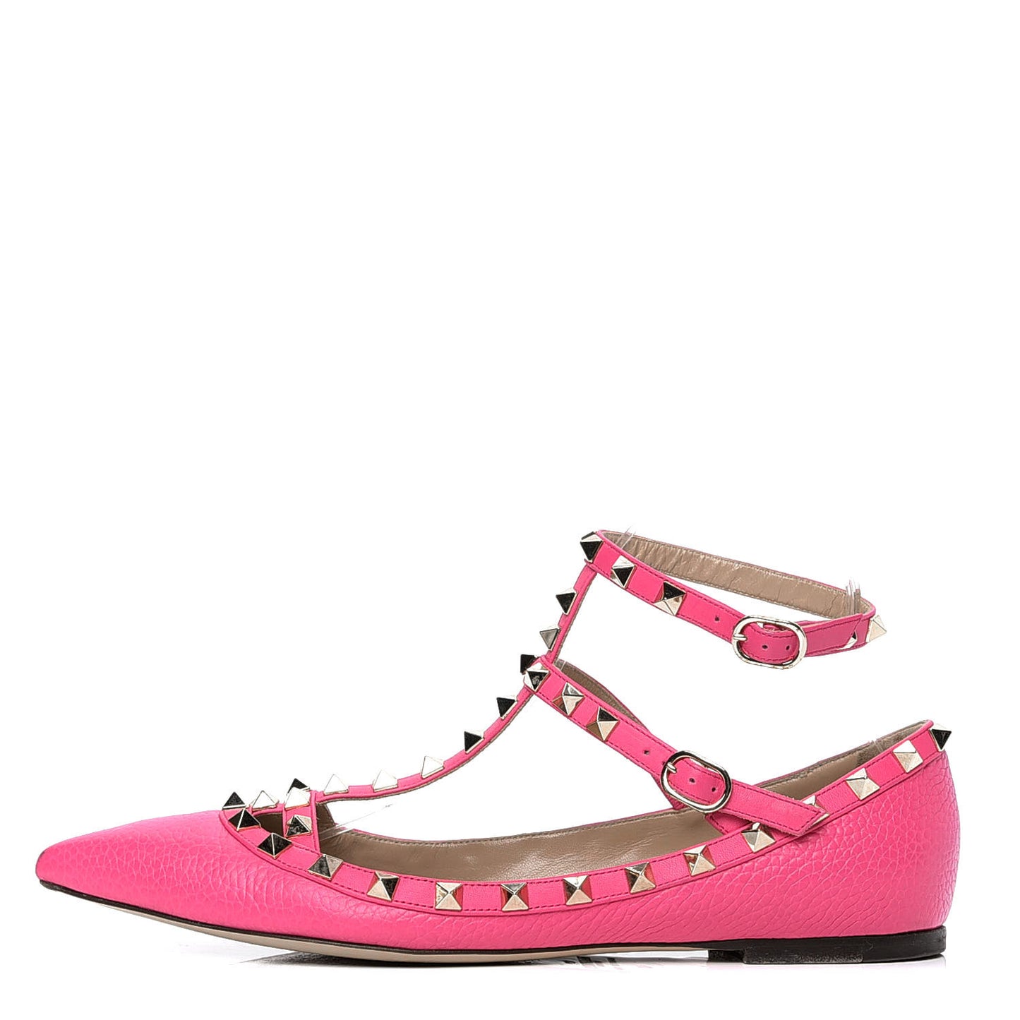 Pebbled Calfskin Rockstud Cage Ballerina Flats 40 Peony