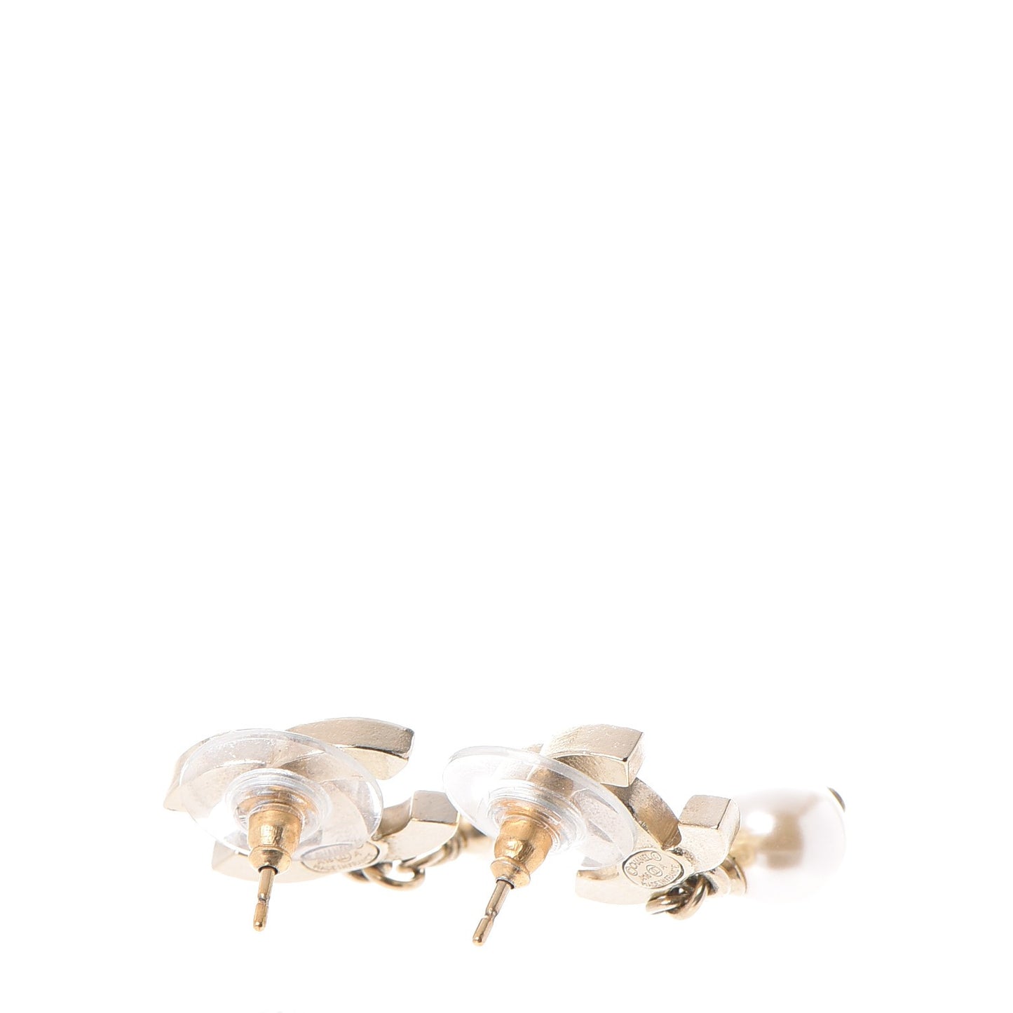 Crystal Pearl CC Drop Earrings Gold