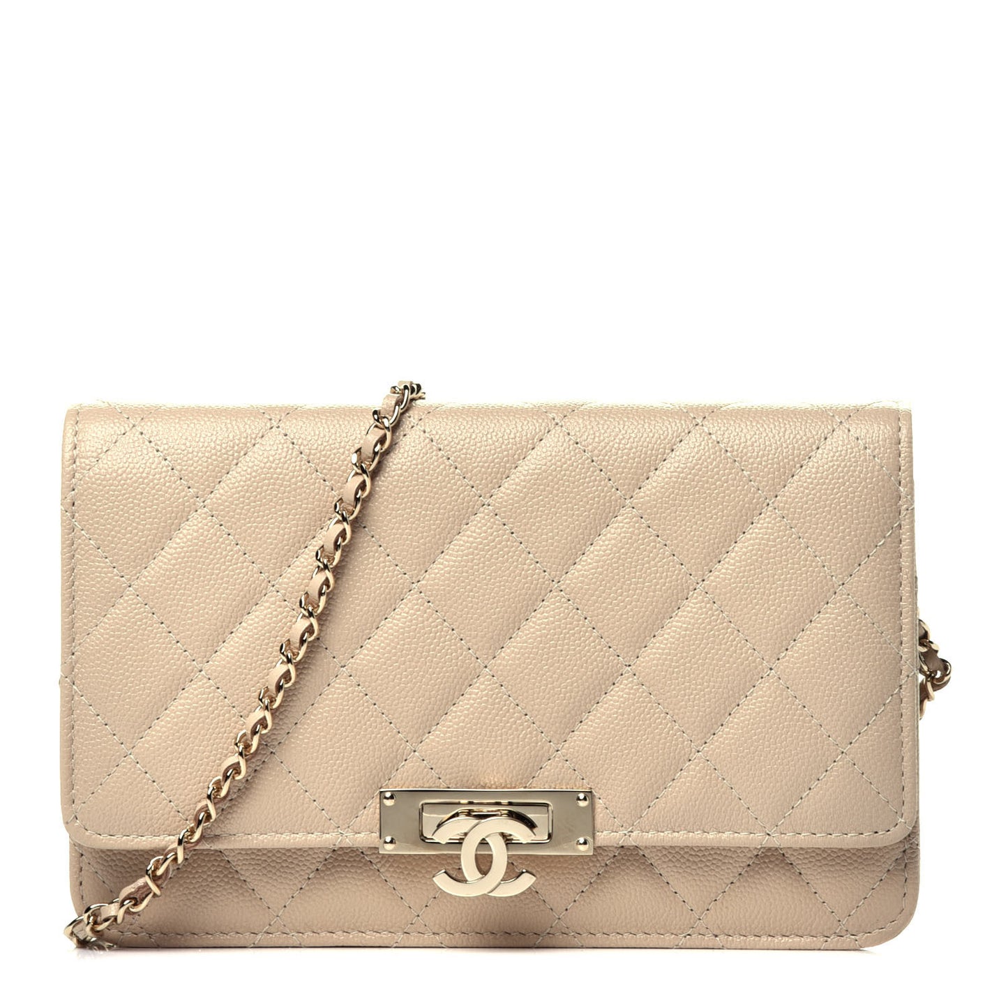 Caviar Quilted Golden Class Wallet On Chain WOC Light Beige