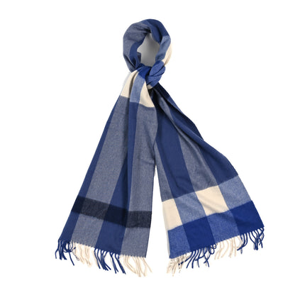 Burberry Cashmere Mega Check Fringe Scarf Blue 1 of 4
