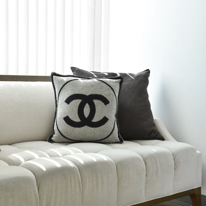 Chanel Merino Wool Cashmere CC Pillow Black Beige 2 of 5