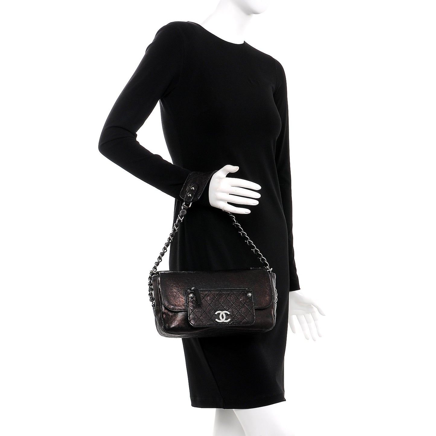 Metallic Glazed Caviar Small Pocket In The City Shoulder Bag Bronze