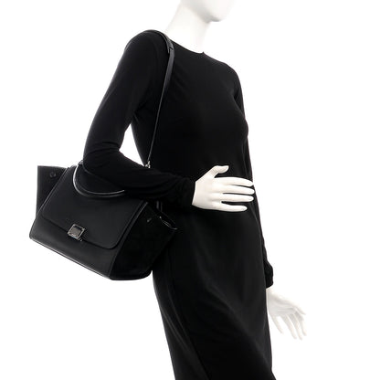 Celine Drummed Calfskin Suede Small Trapeze Black 3 of 8