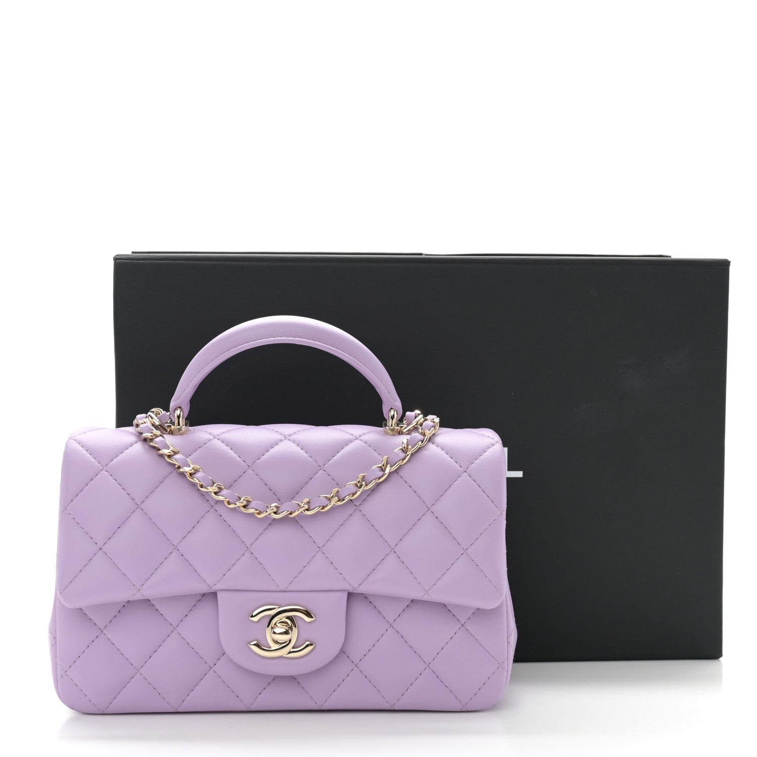 Chanel Lambskin Quilted Mini Top Handle Rectangular Flap Light Purple 11 of 11