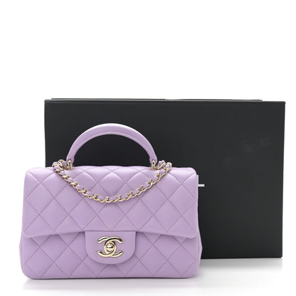 Chanel Lambskin Quilted Mini Top Handle Rectangular Flap Light Purple 11 of 11