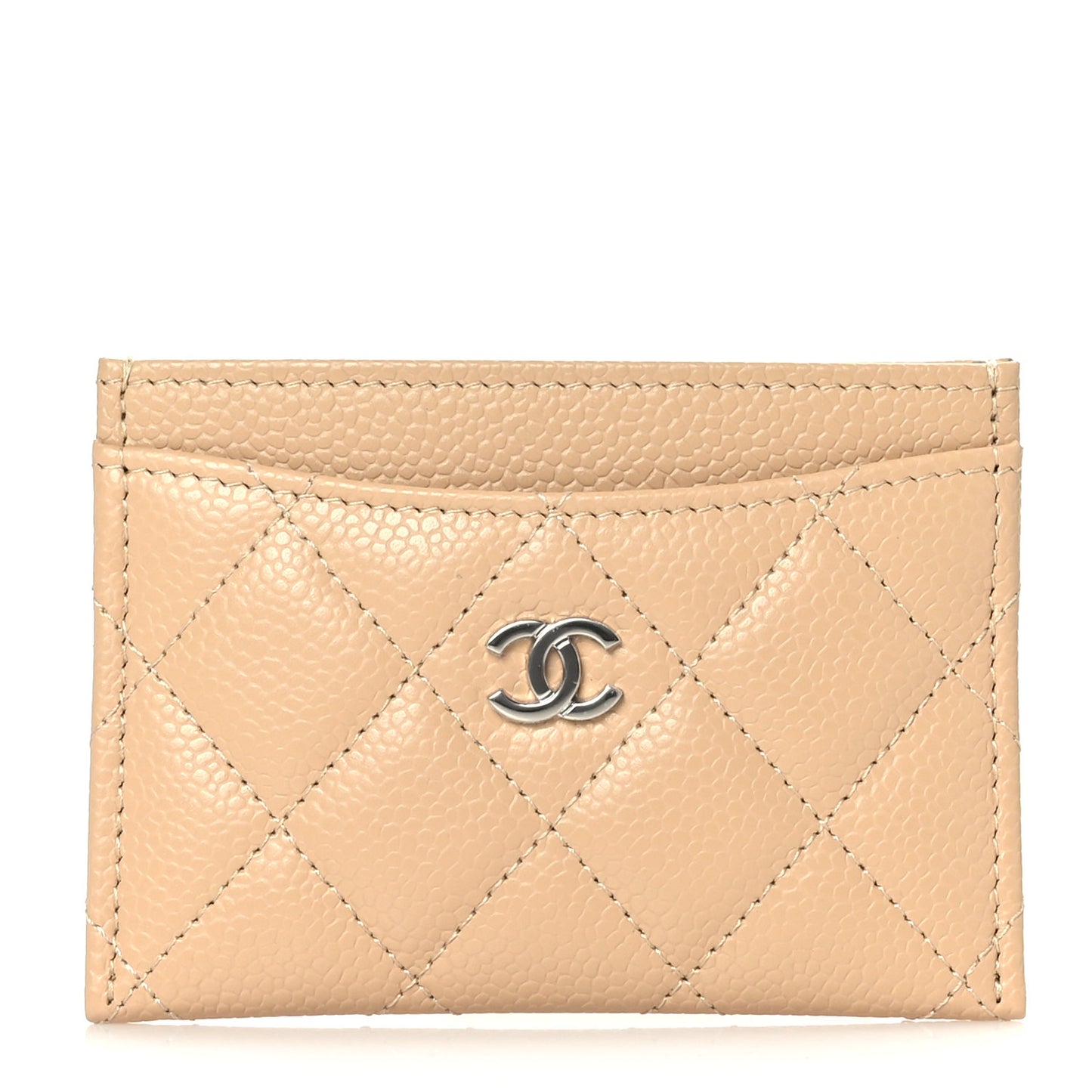Caviar Quilted Card Holder Beige