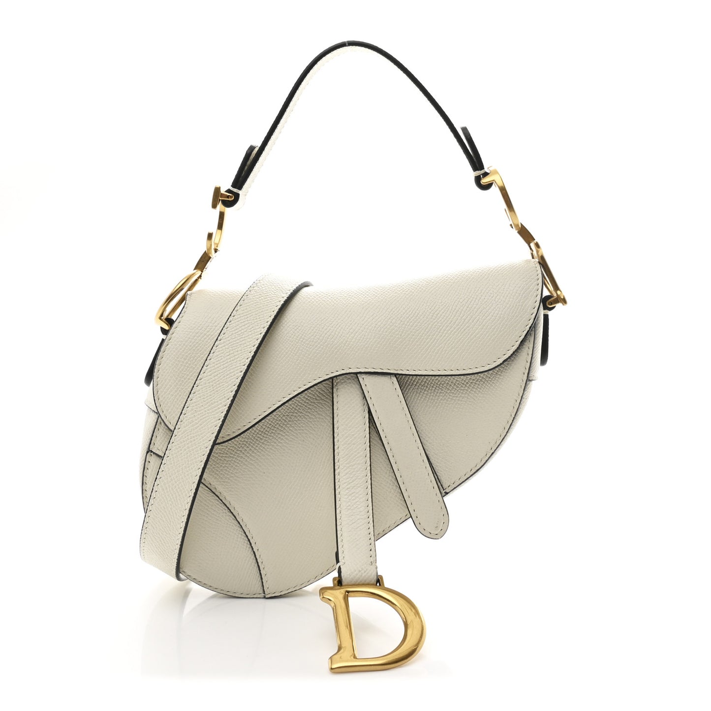 Grained Calfskin Mini Saddle Bag White