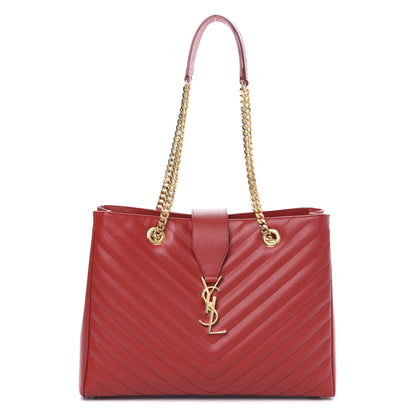 Saint Laurent Grain De Poudre Matelasse Chevron Large Monogram Shopping Bag Red 1 of 9