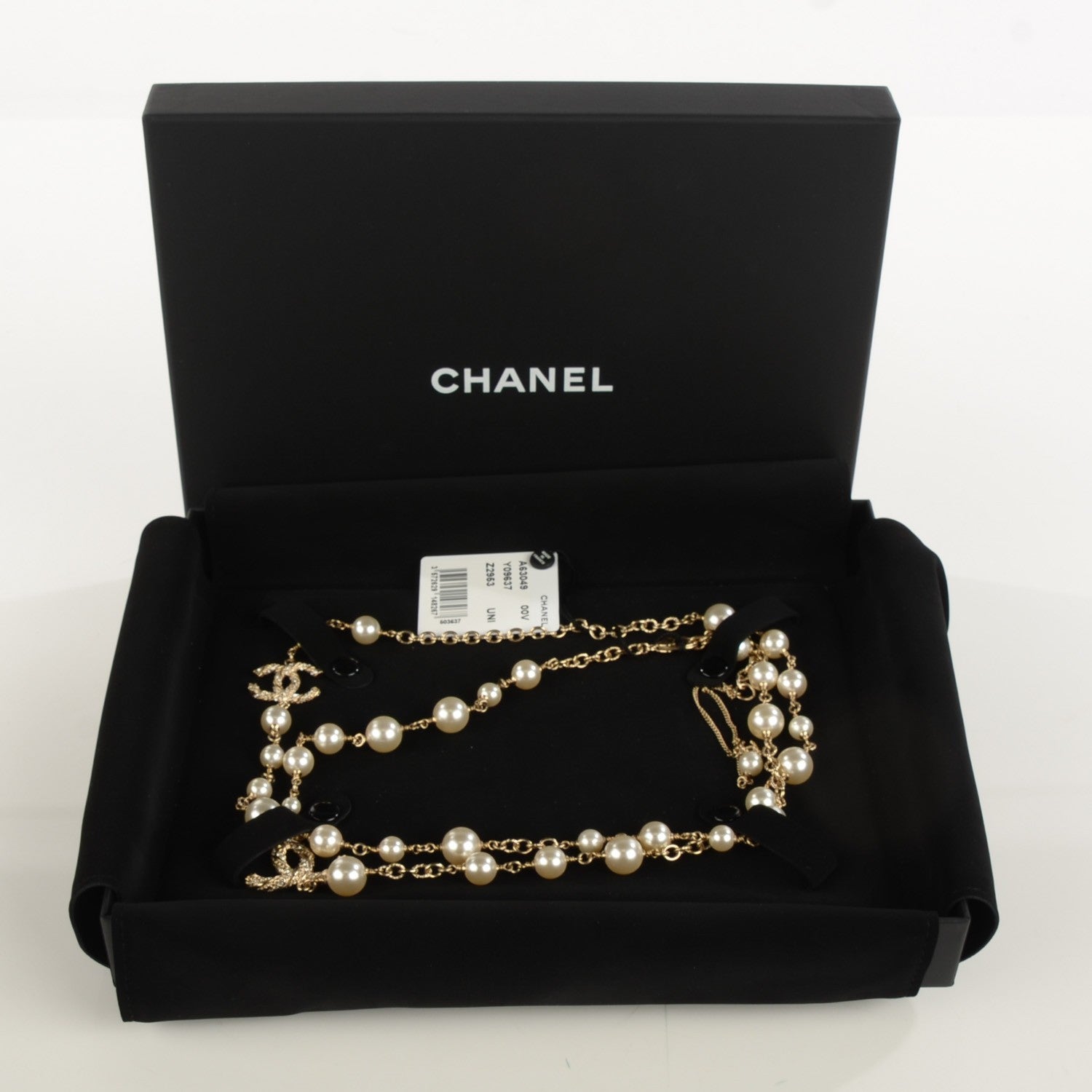 Chanel Pearl Crystal CC Long Necklace Gold 4 of 7