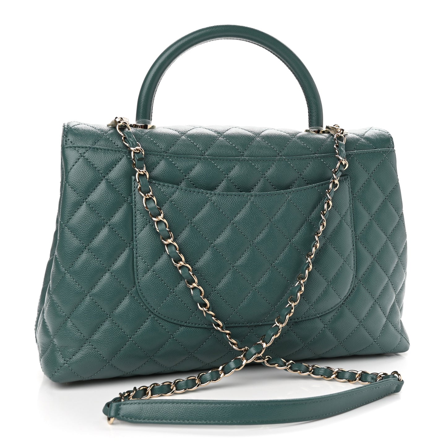 Caviar Quilted Medium Coco Handle Flap Dark Green