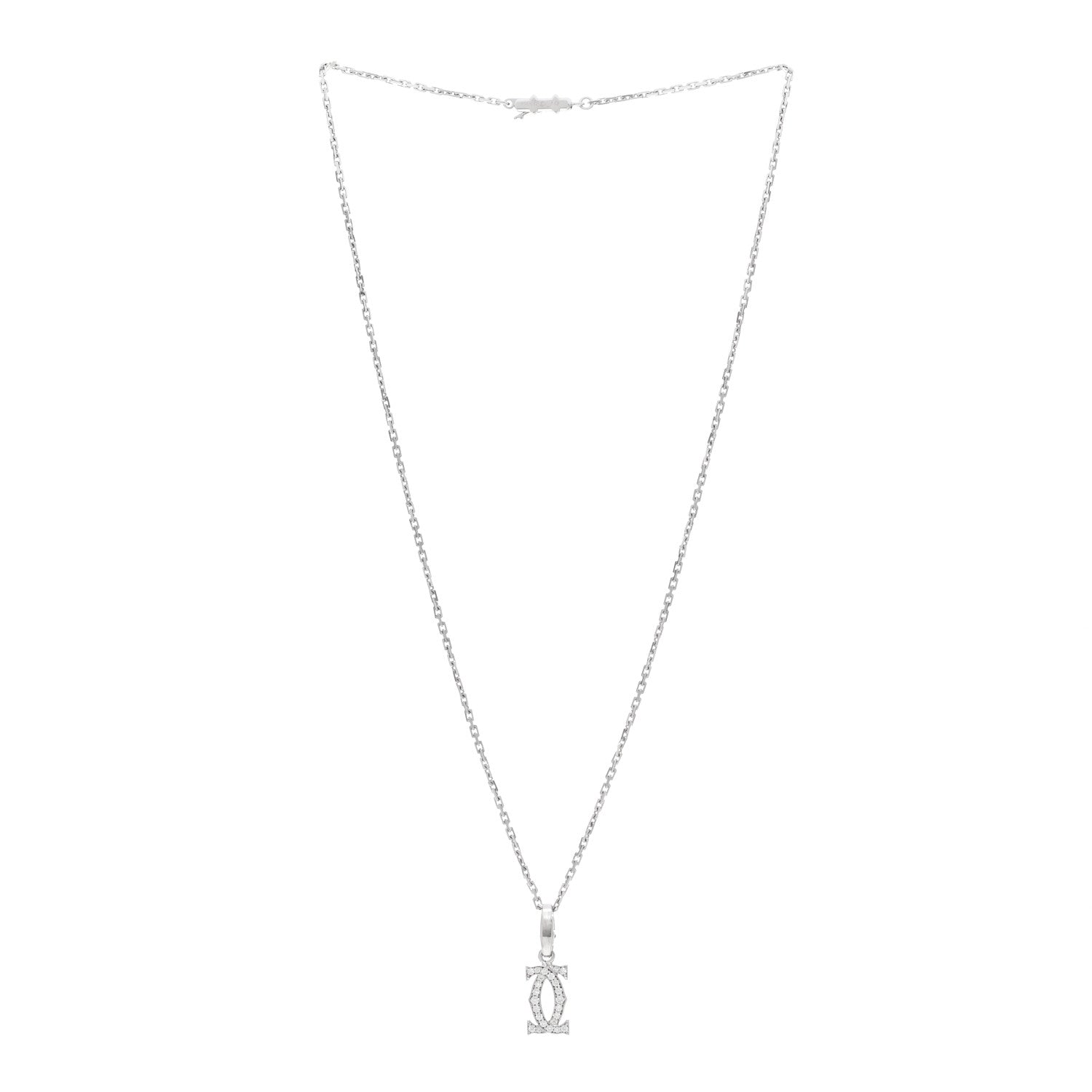 Cartier 18K White Gold Diamond Double C Cartier Pendant Necklace 3 of 6