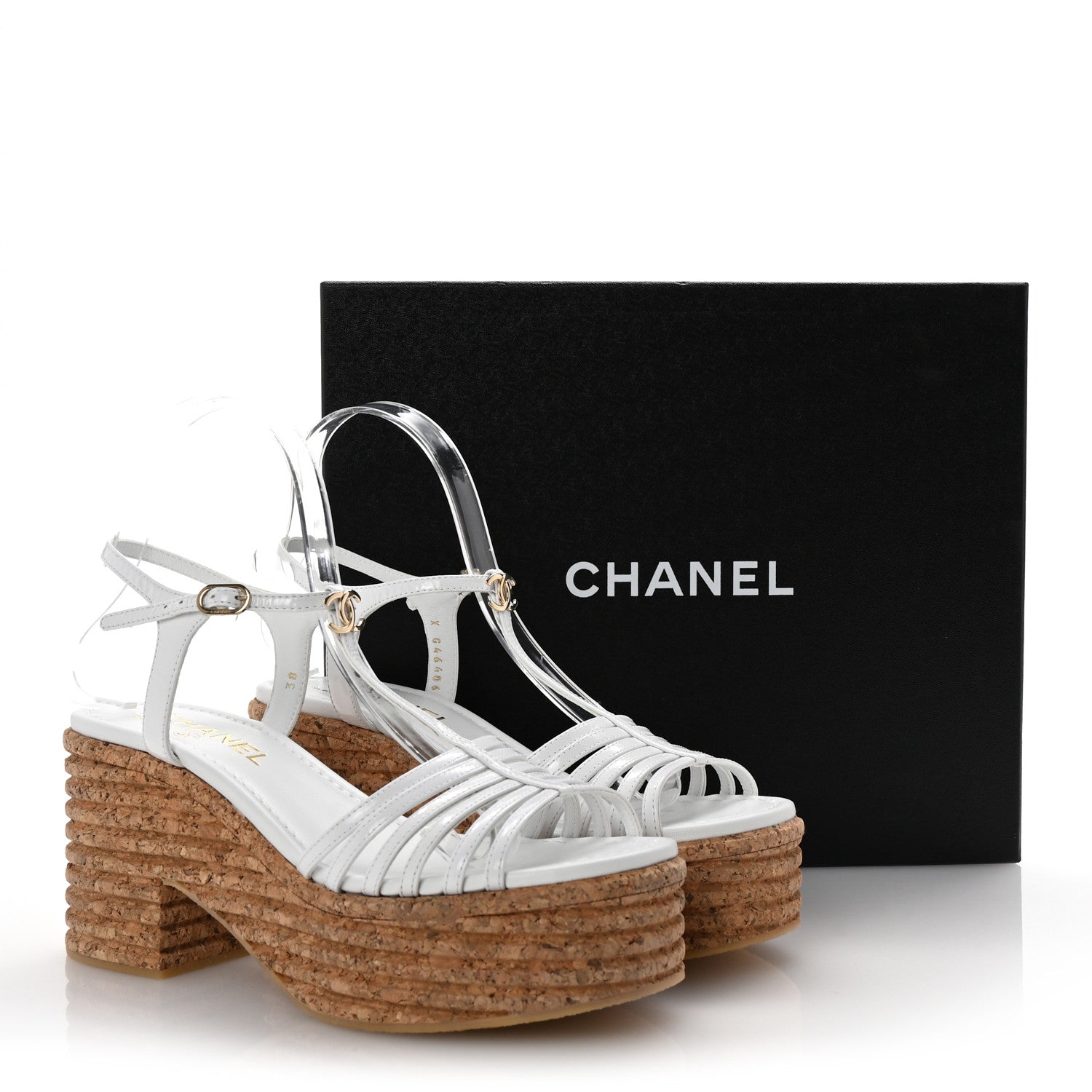 Chanel Patent Cork CC Ankle Strap Platform Sandals 38 White 10 of 10