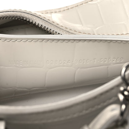 Balenciaga Semi Shiny Calfskin Crocodile Embossed Neo Classic Silver Hardware Mini City White 7 of 13