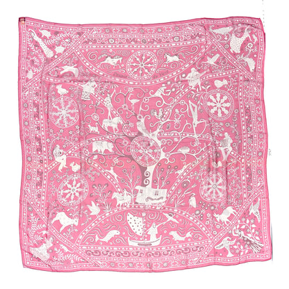 Hermes Mousseline Silk Peuple Du Vent Bandana Shawl 140 Rose Indien White Prune 1 of 3