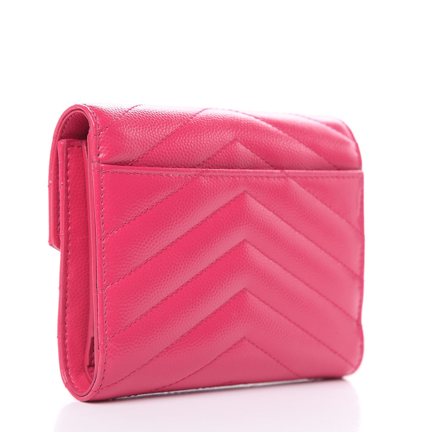 Grain De Poudre Matelasse Chevron Monogram Compact Tri Fold Wallet Fuschia