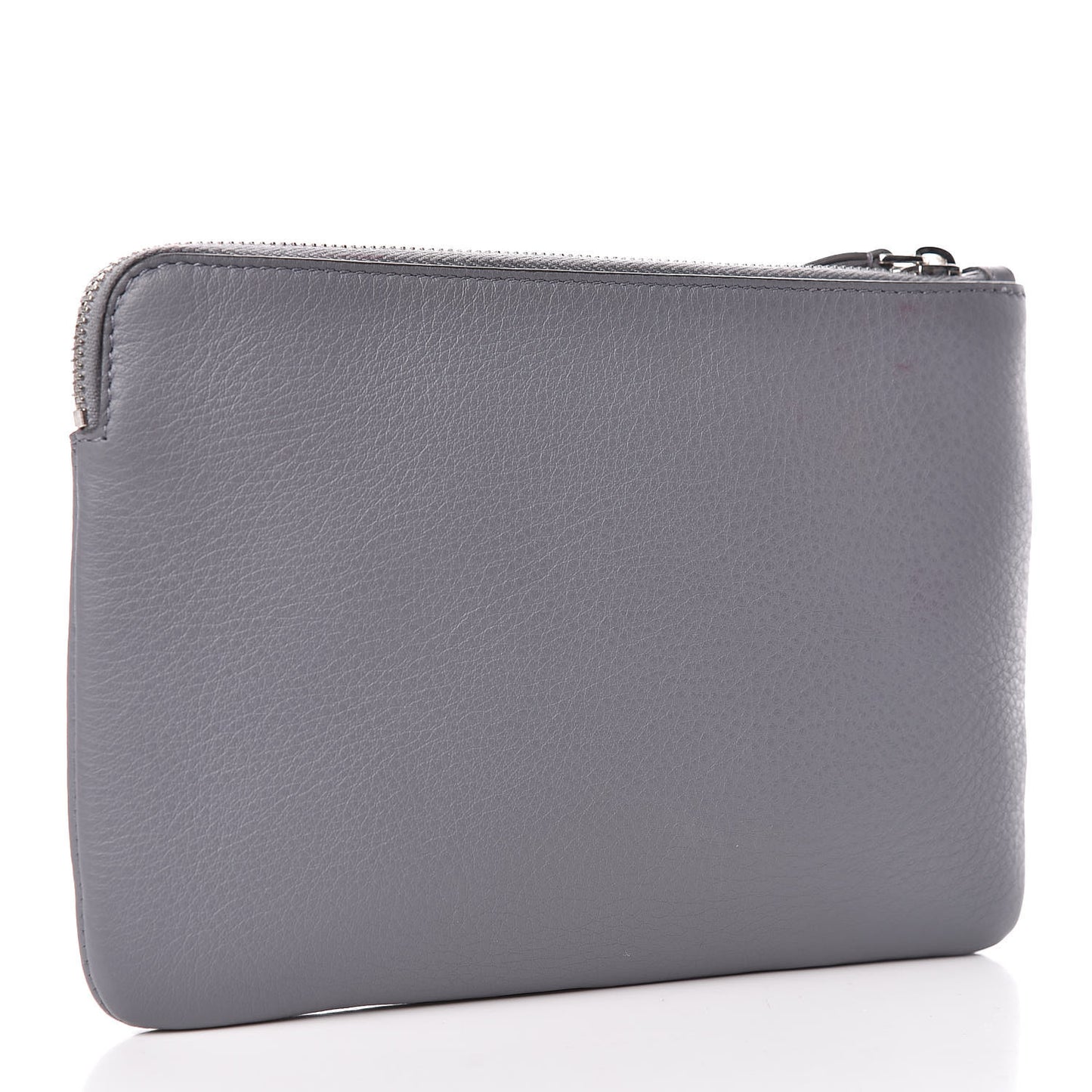 Calfskin Logo Medium Everyday Pouch Gris Perle Fonce White