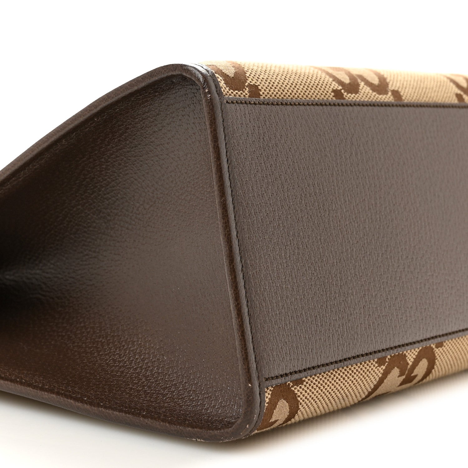 Gucci Monogram Jumbo GG Textured Dollar Calfskin Web Tote Bag Camel Ebony New Acero 9 of 13
