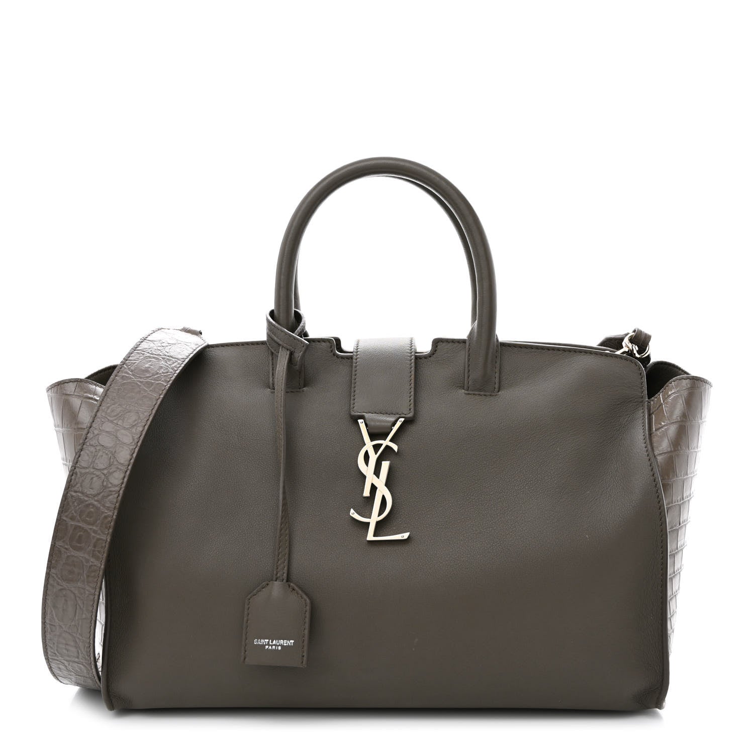 Saint Laurent Calfskin Crocodile Embossed Small Monogram Downtown Cabas Earth 1 of 15