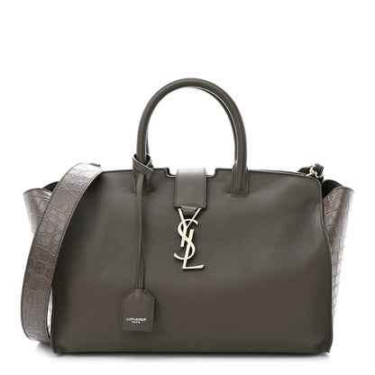 Saint Laurent Calfskin Crocodile Embossed Small Monogram Downtown Cabas Earth 1 of 15