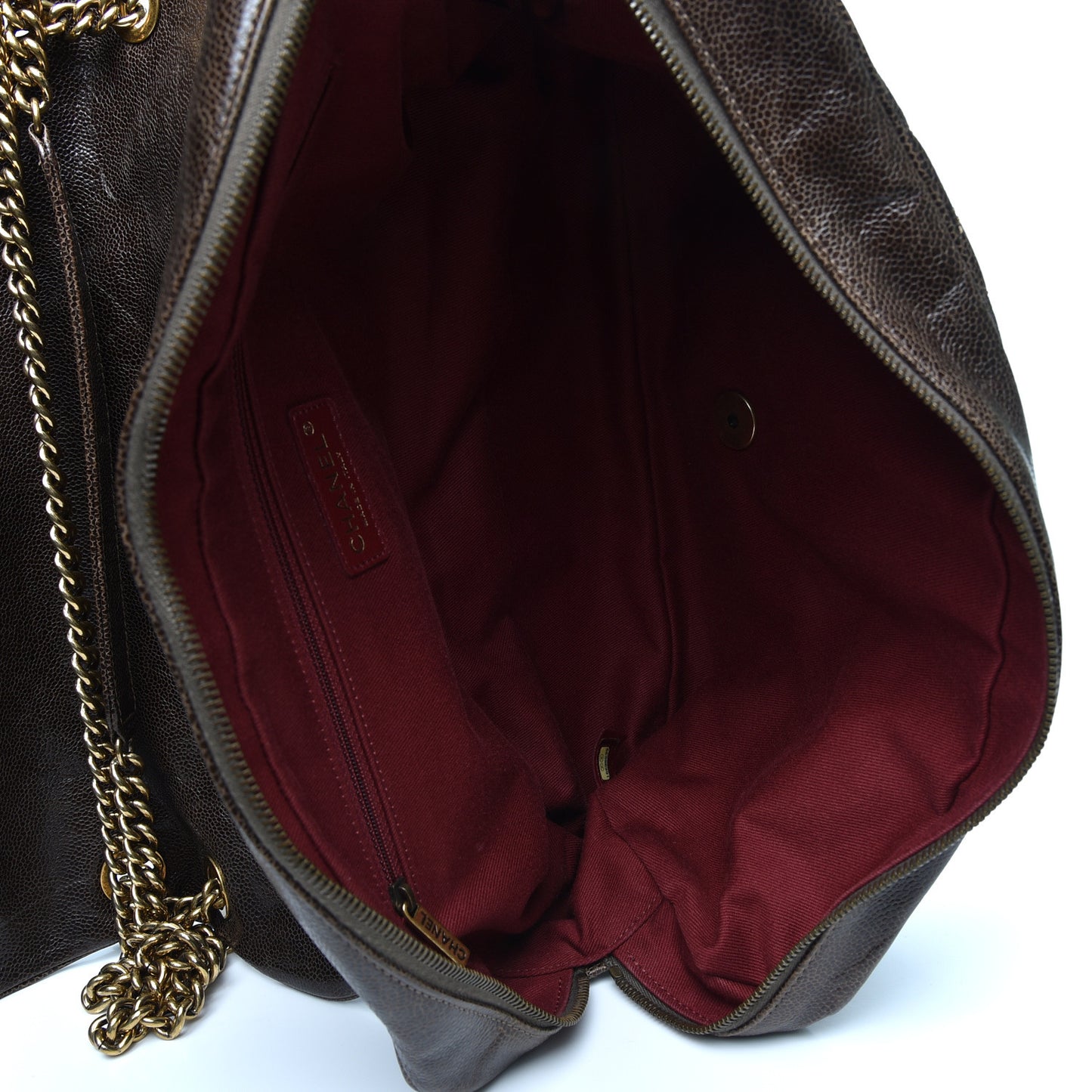 Crumpled Grained Calfskin Quilted Maxi Shiva Flap Brown
