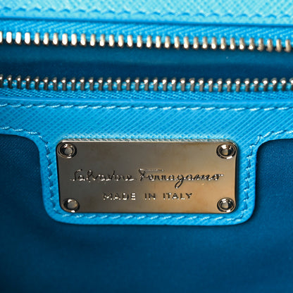 Salvatore Ferragamo Printed Calfskin Vara Bow Chain Flap Crossbody Blue 5 of 7