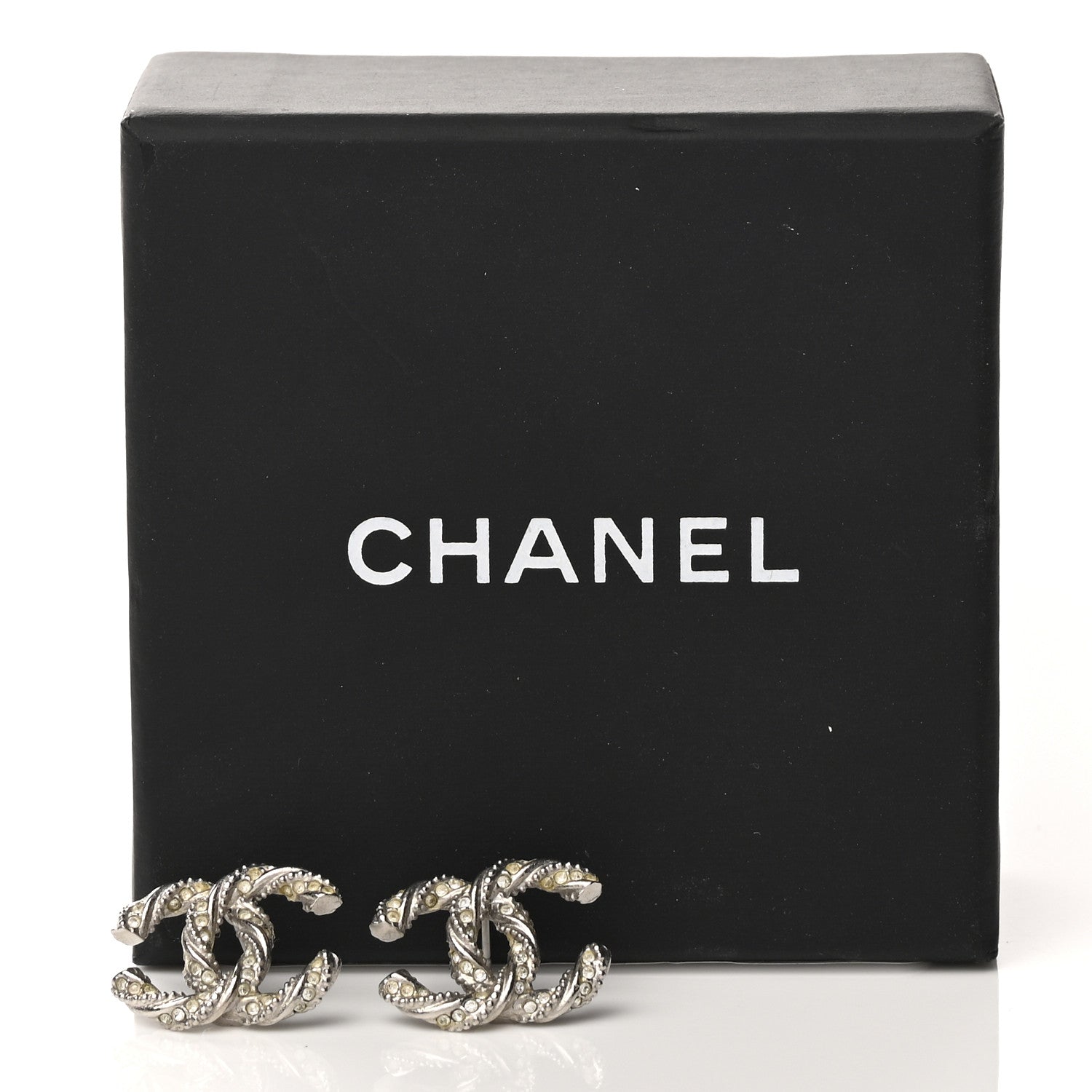 Chanel Crystal CC Twisted Earrings Silver 5 of 5