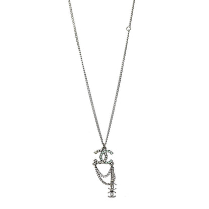 Chanel Ruthenium Pearl Chain CC Drop Necklace Silver 1 of 6