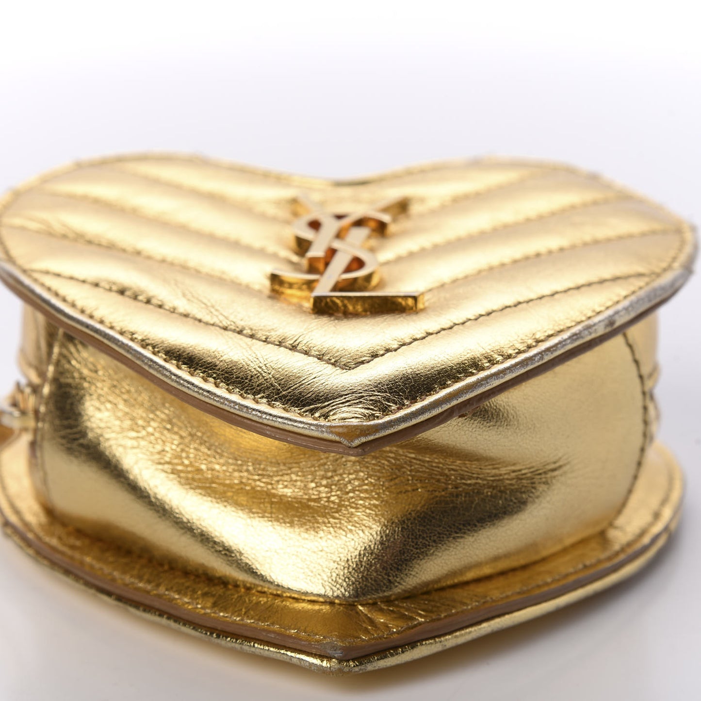 Metallic Calfskin Matelasse Chevron Monogram Small Love Heart Chain Bag Gold