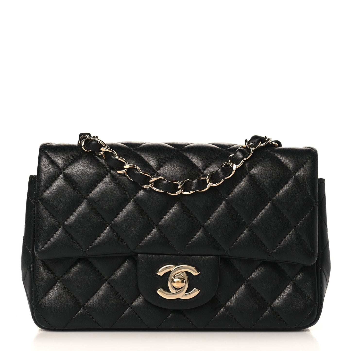 Lambskin Quilted Mini Rectangular Flap Black