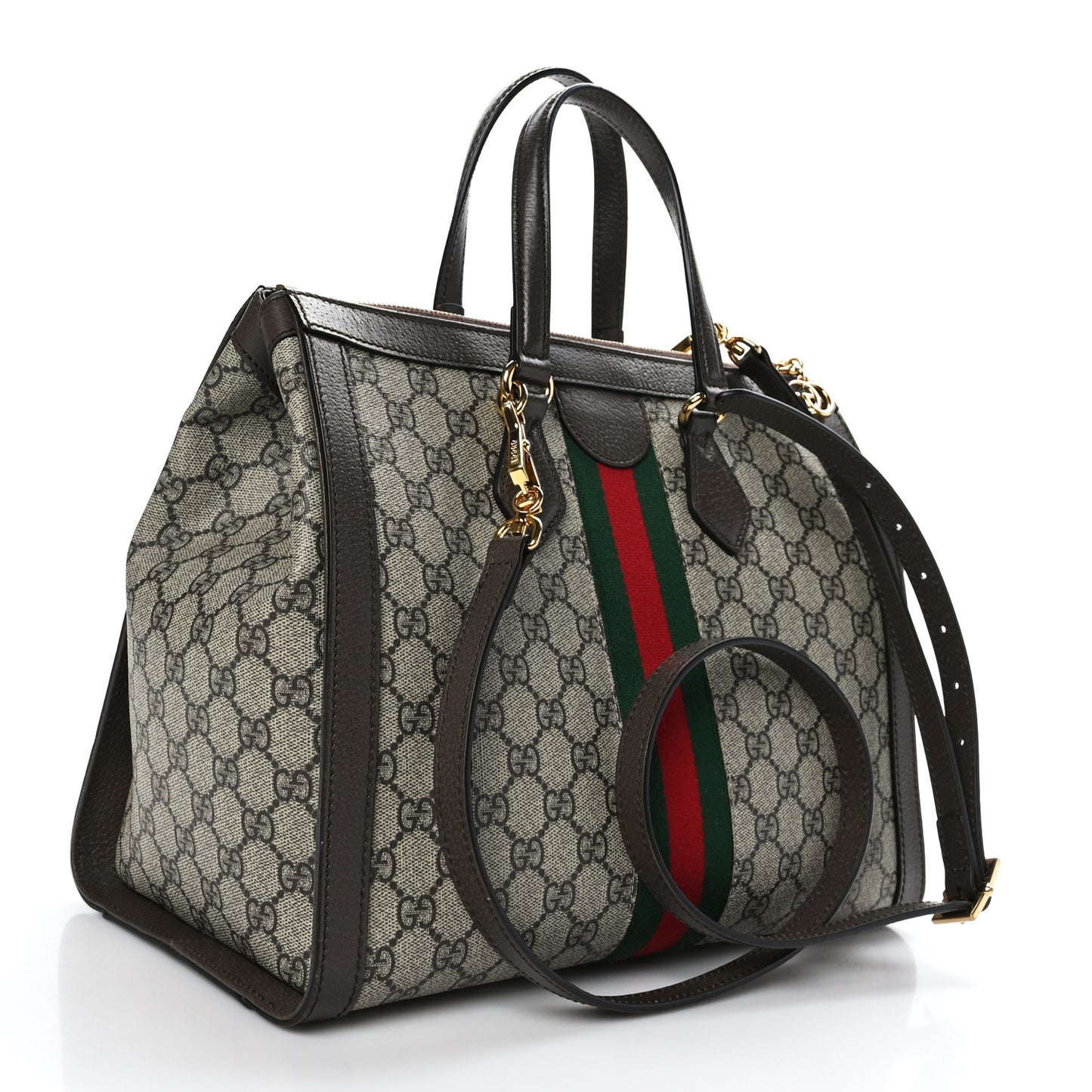 GG Supreme Monogram Web Medium Ophidia Tote Bag Brown