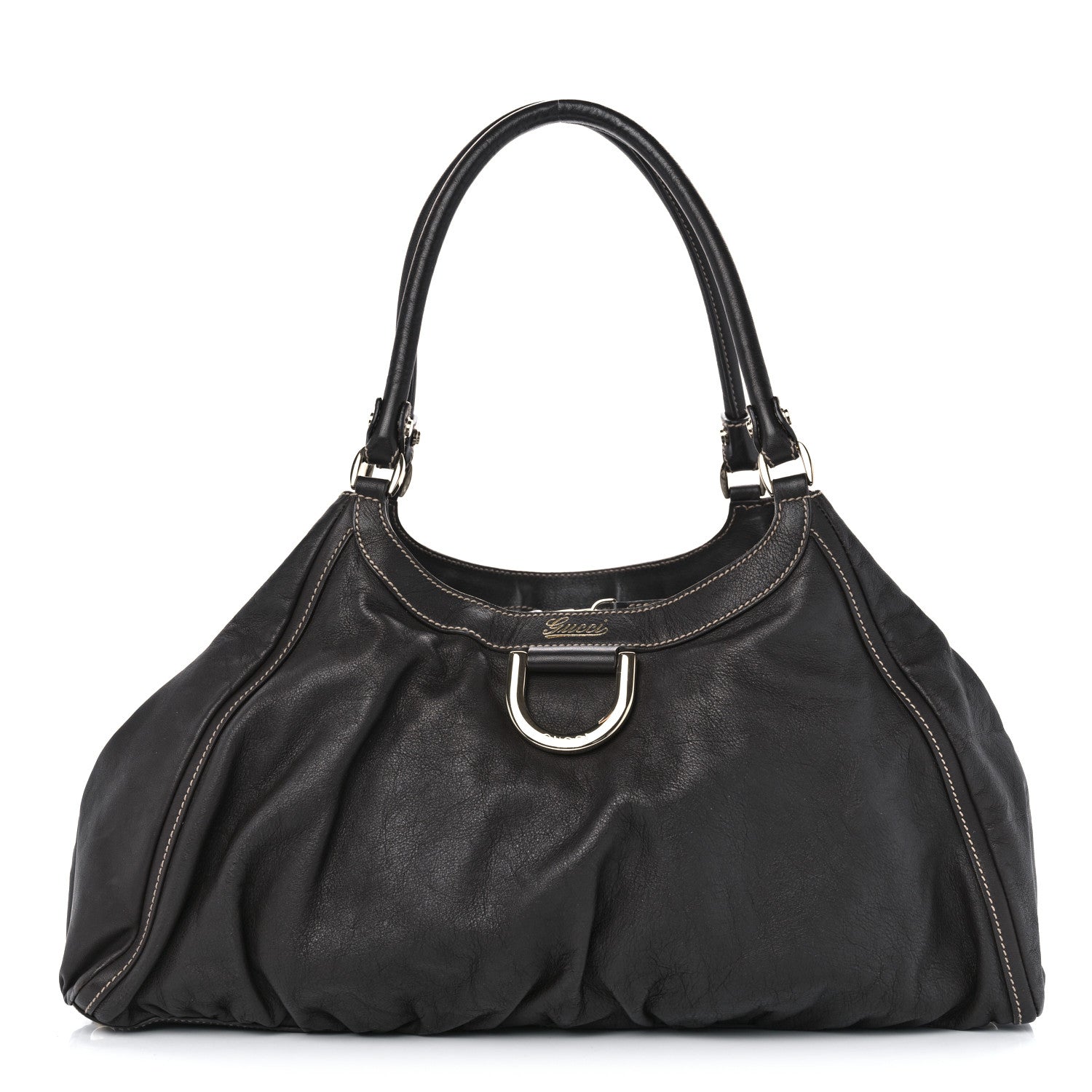 Gucci Calfskin Large D Gold Ring Shoulder Bag Chocolate 1 of 10