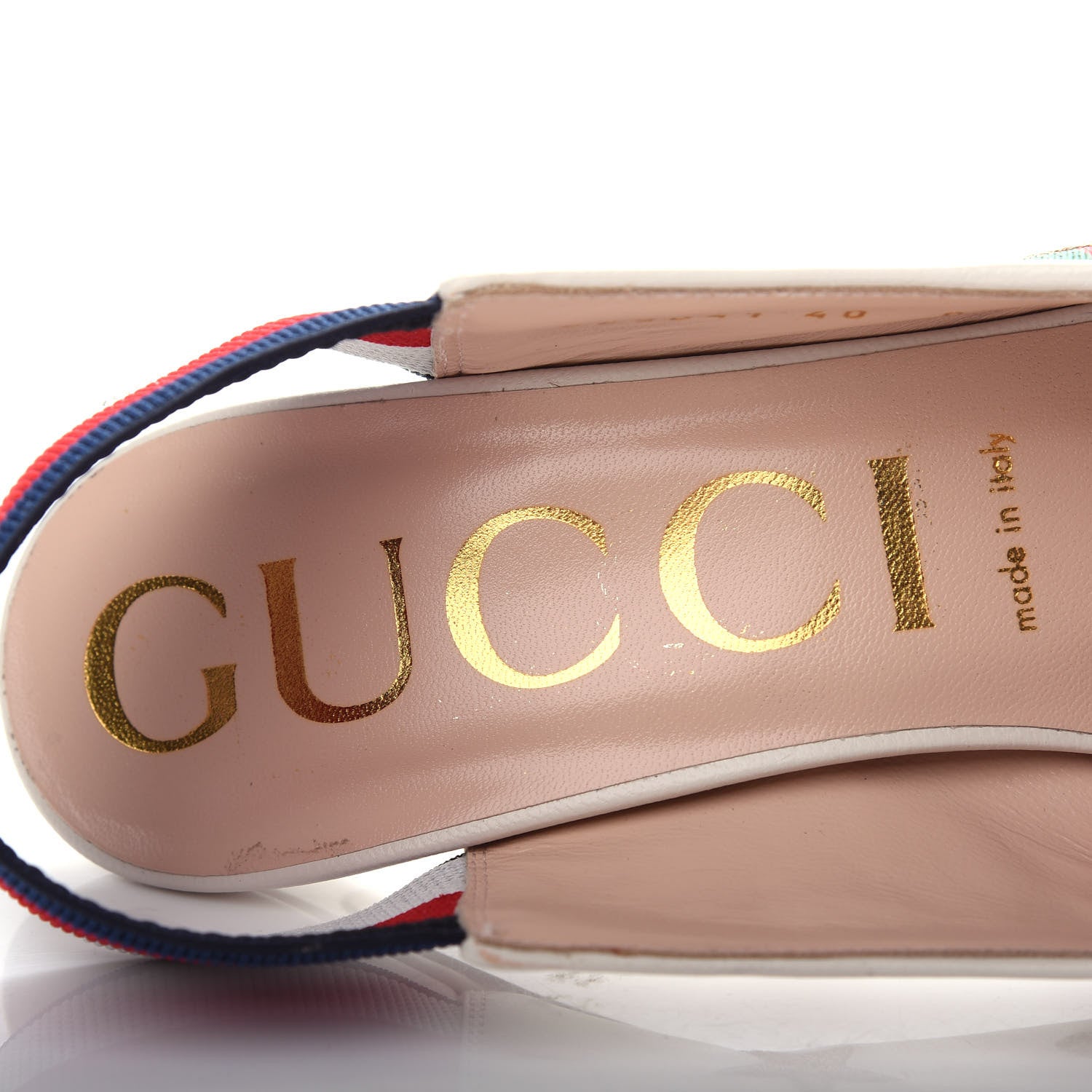 Gucci Malaga Kid Web Bee Star Embroidered Sylvie High Heel Slingback Pumps 40 White 8 of 12