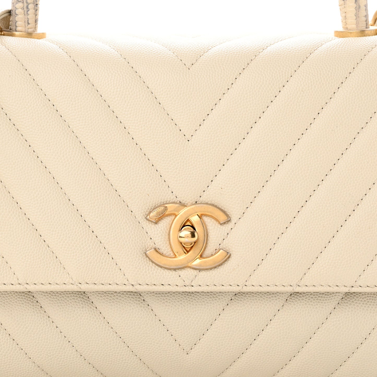 Caviar Lizard Chevron Quilted Small Coco Handle Flap Ivory